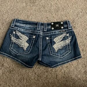 Vintage Y2K Miss Me Angel Wing Jean Shorts 27